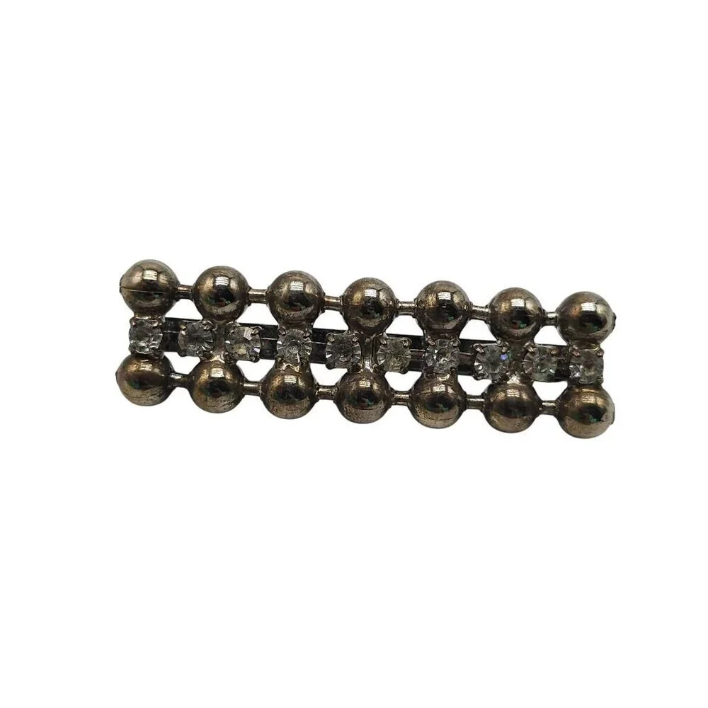 Vintage Clear Rhinestone Hair Clip With Gold Tone Metal Classic Design 2 Inch